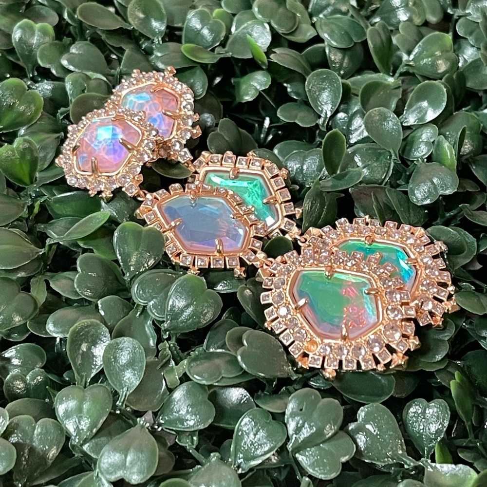 auth. kendra scott “aria” statement earrings - dichroic glass - rose gold - RARE